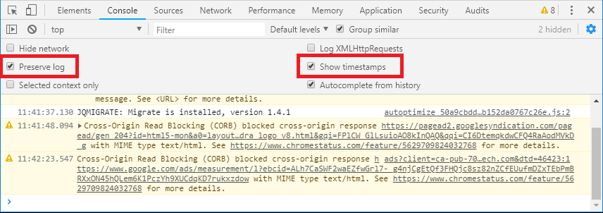 Google Chrome Console Logs