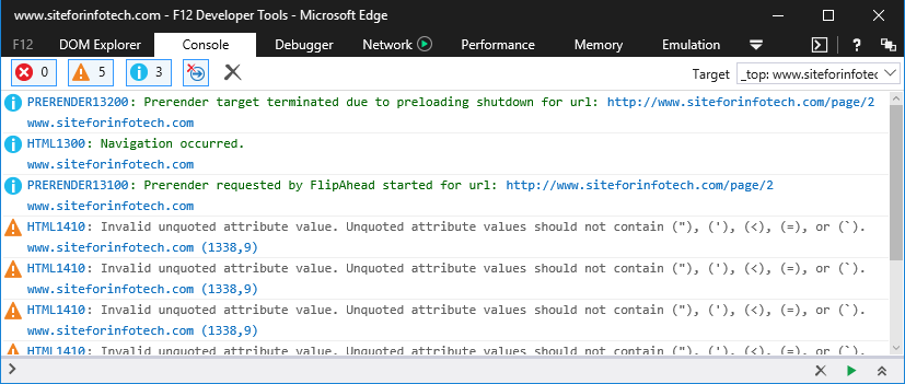 Microsoft edge console log