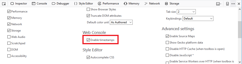 Mozilla Firefox Console Log Setting