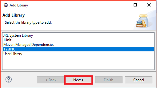 Choosing TestNG from Library