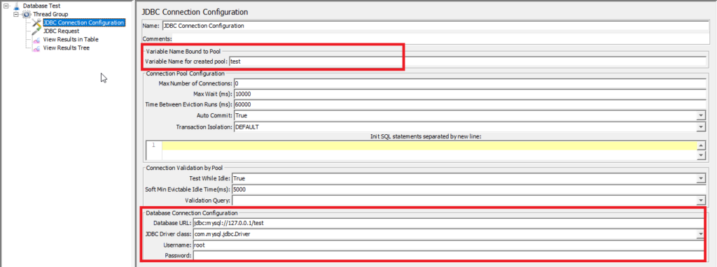 JDBC connection configuration